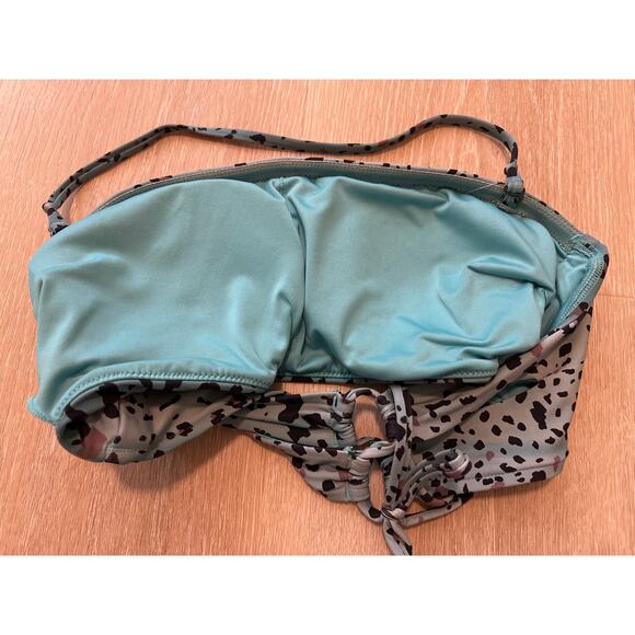 Victorias Secret Large Blue Brown Leopard Print Padded Swim Bikini Top Swimwear - Picture 6 of 6
